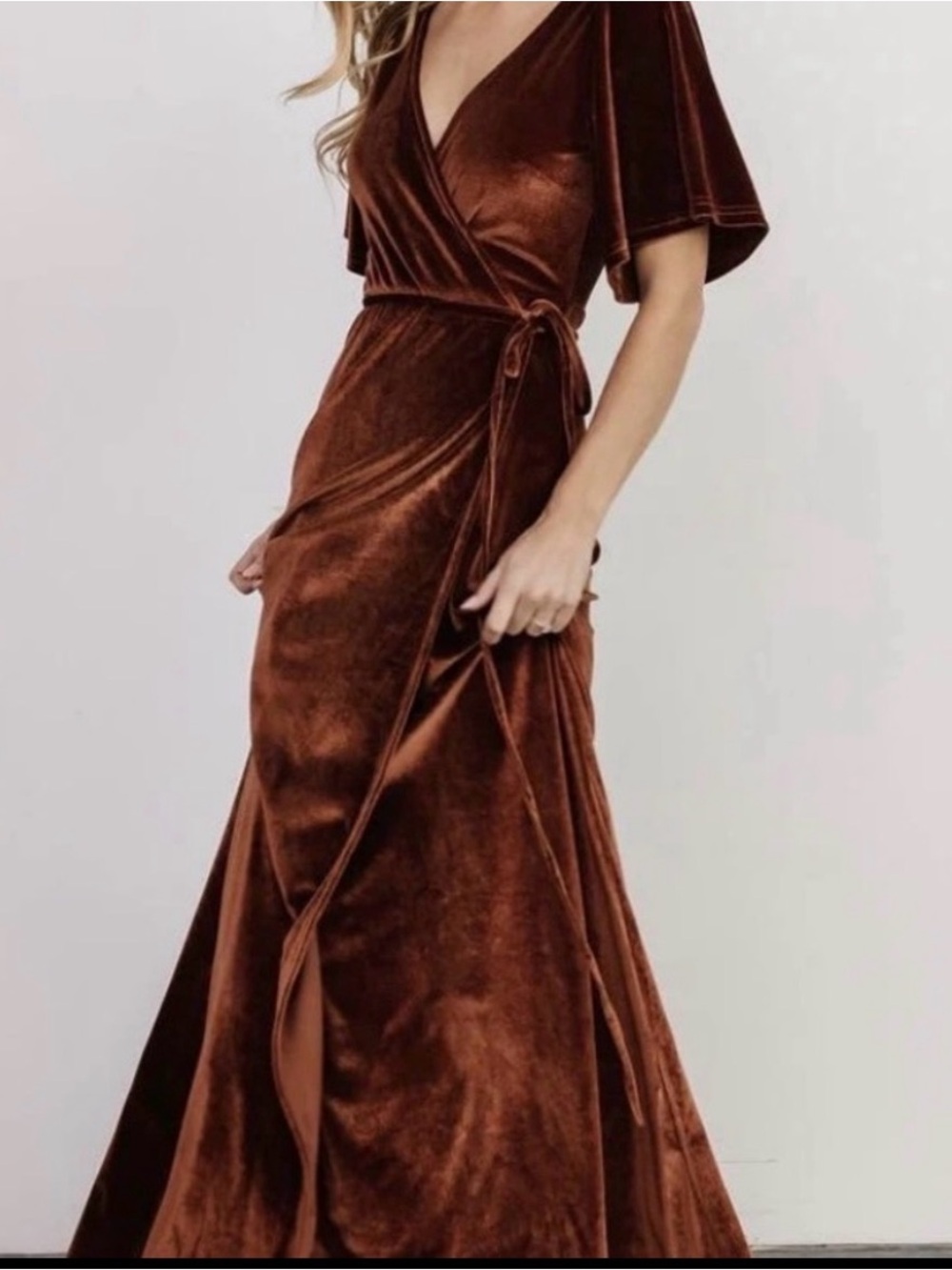 Baltic Born Velvet Wrap Maxi Dress in Deep Brown (hemmed for 5’1”)